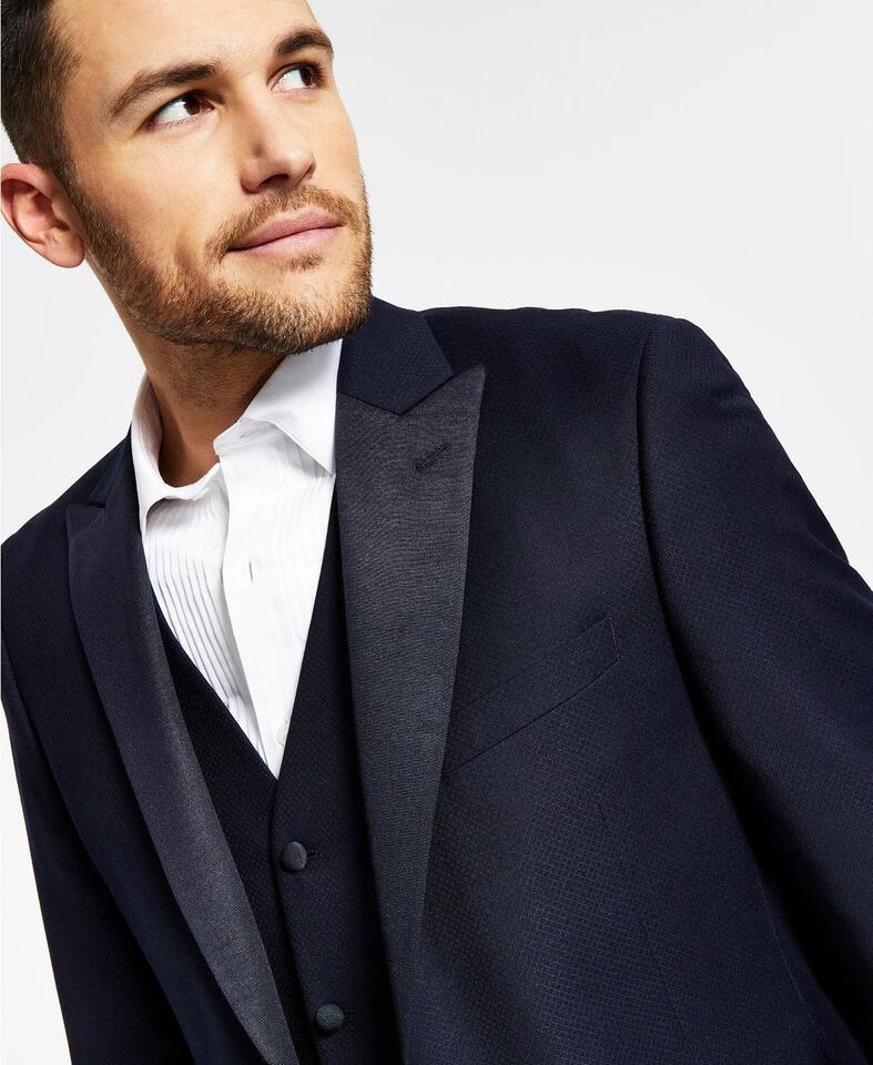 Alfani Mens Slim Diamond Grid Tuxedo Suit Jacket Navy 42 R NEW $360 TAEG1Q7Z0030