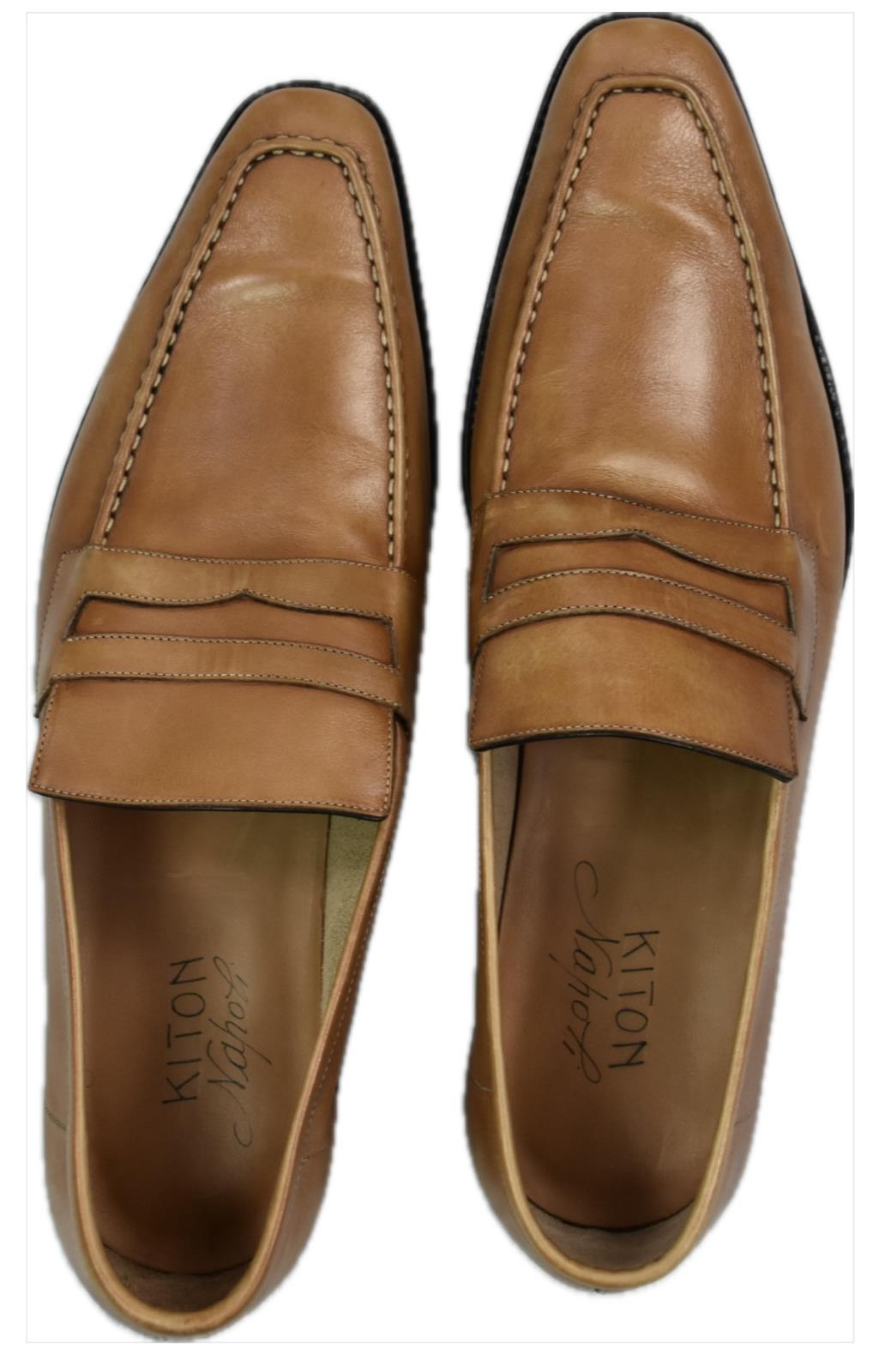 Kiton Men's Brown Calf Leather Loafers Luxury Sz US 9 MINT