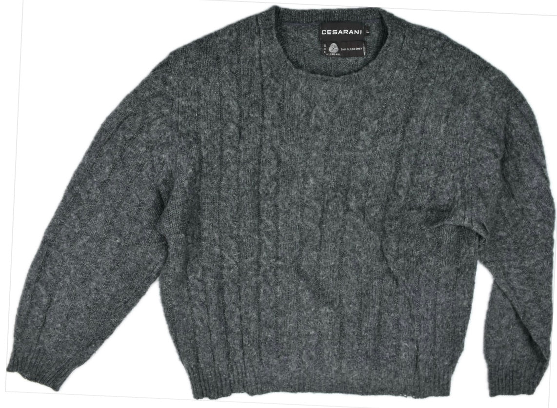 -LOTX2 VINTAGE Cesarani Men's All Pure Wool Wool Cable Knit Sweater L