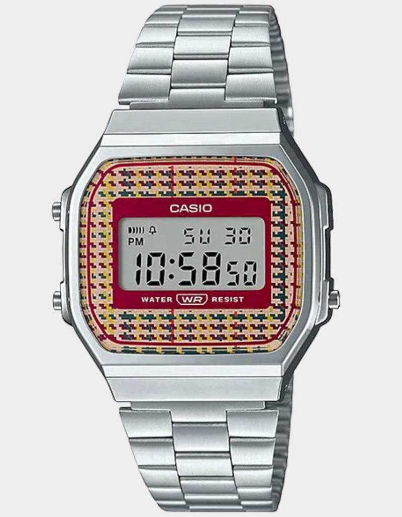 Casio Vintage Digital Stainless Steel Houndstooth Watch NEW A168WEF-5AVT