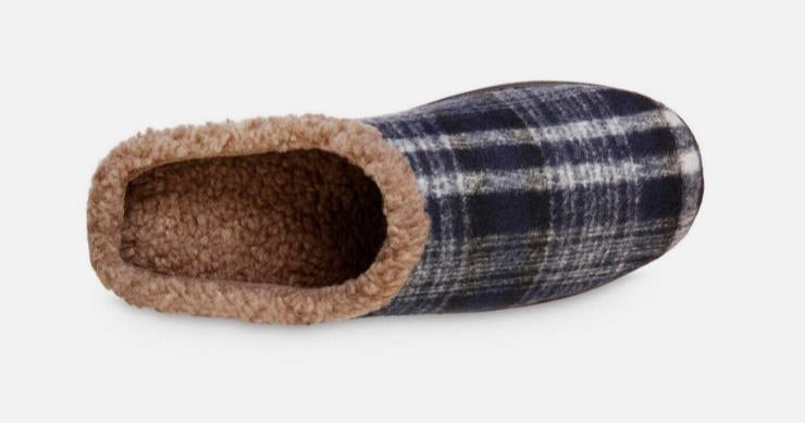 Isotoner Mens Plaid Hoodback Slipper Navy Blue L 9.5 - 10.5 NEW $48 A9F087NBL
