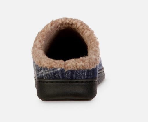 Isotoner Mens Plaid Hoodback Slipper Navy Blue L 9.5 - 10.5 NEW $48 A9F087NBL