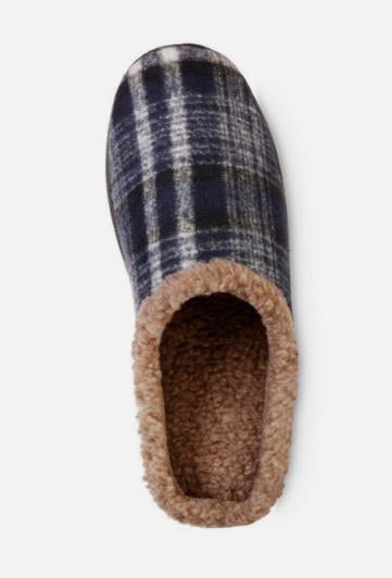 Isotoner Mens Plaid Hoodback Slipper Navy Blue L 9.5 - 10.5 NEW $48 A9F087NBL