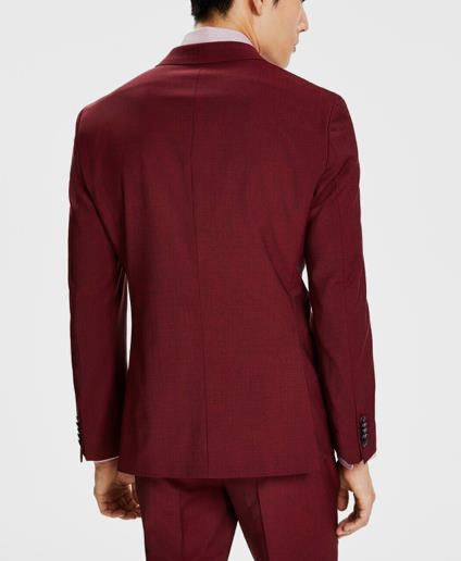 Hugo Boss Men Karl232X Dark Red Modern-Fit Wool Blend Suit Jacket 36 S NEW $495