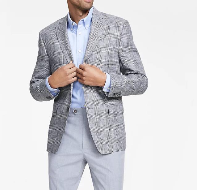 Michael Kors Men's Classic-Fit Linen Plaid Sport Coat 44 L NEW $295 KALI1K4Z0214
