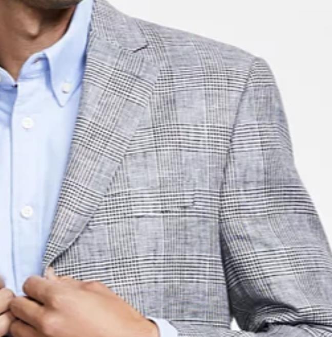 Michael Kors Men's Classic-Fit Linen Plaid Sport Coat 44 L NEW $295 KALI1K4Z0214