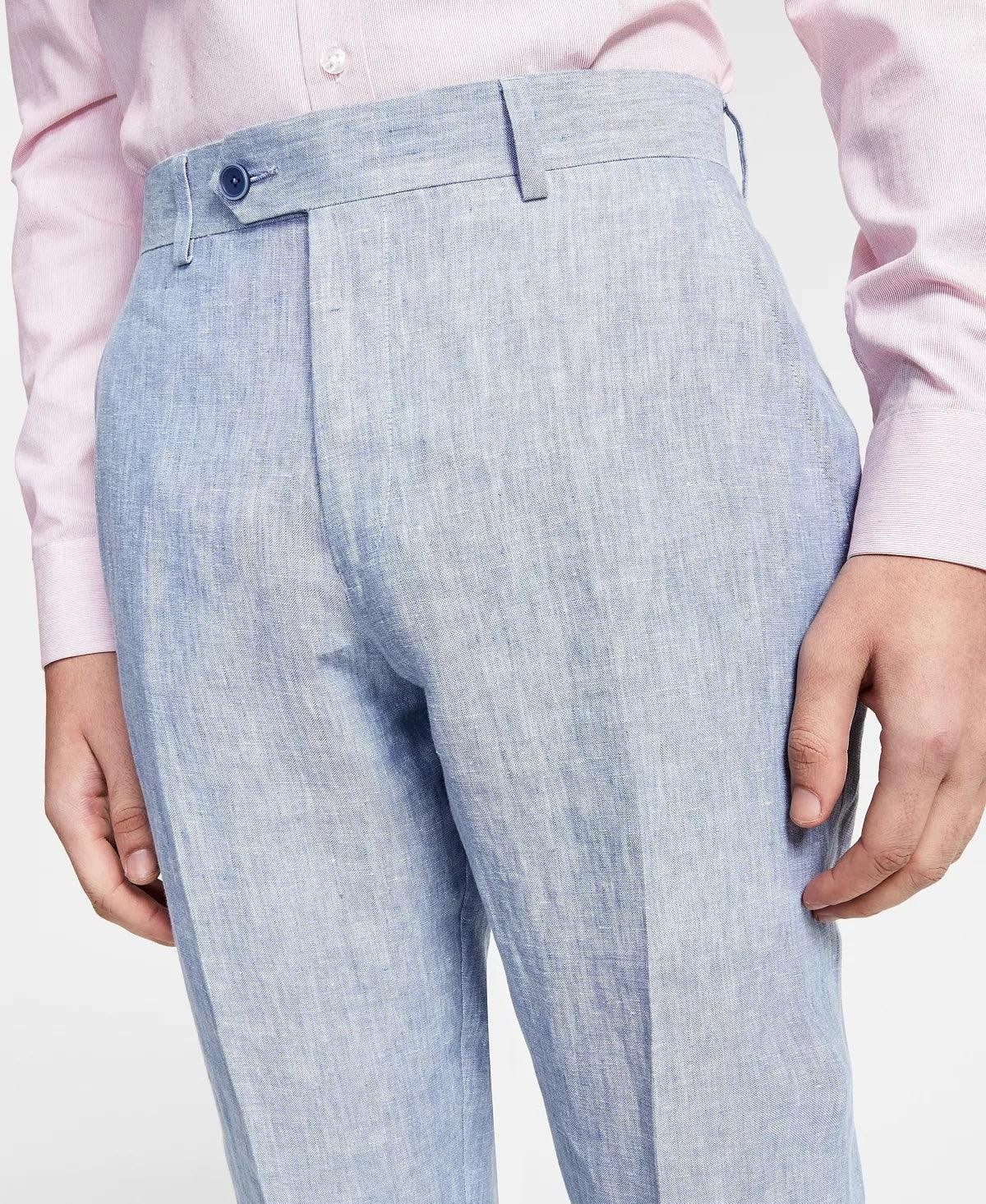 Bar III Men's Slim Solid Blue Stretch Linen Pants 33 X 32 NEW $135 MLCOPC1Y0051
