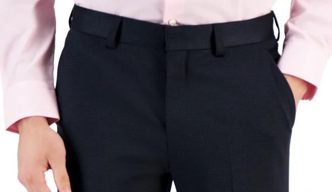 Hugo Boss Men's Modern-Fit Stretch Navy Mini-Check Pants 34 X 34 $198 TOM233J1