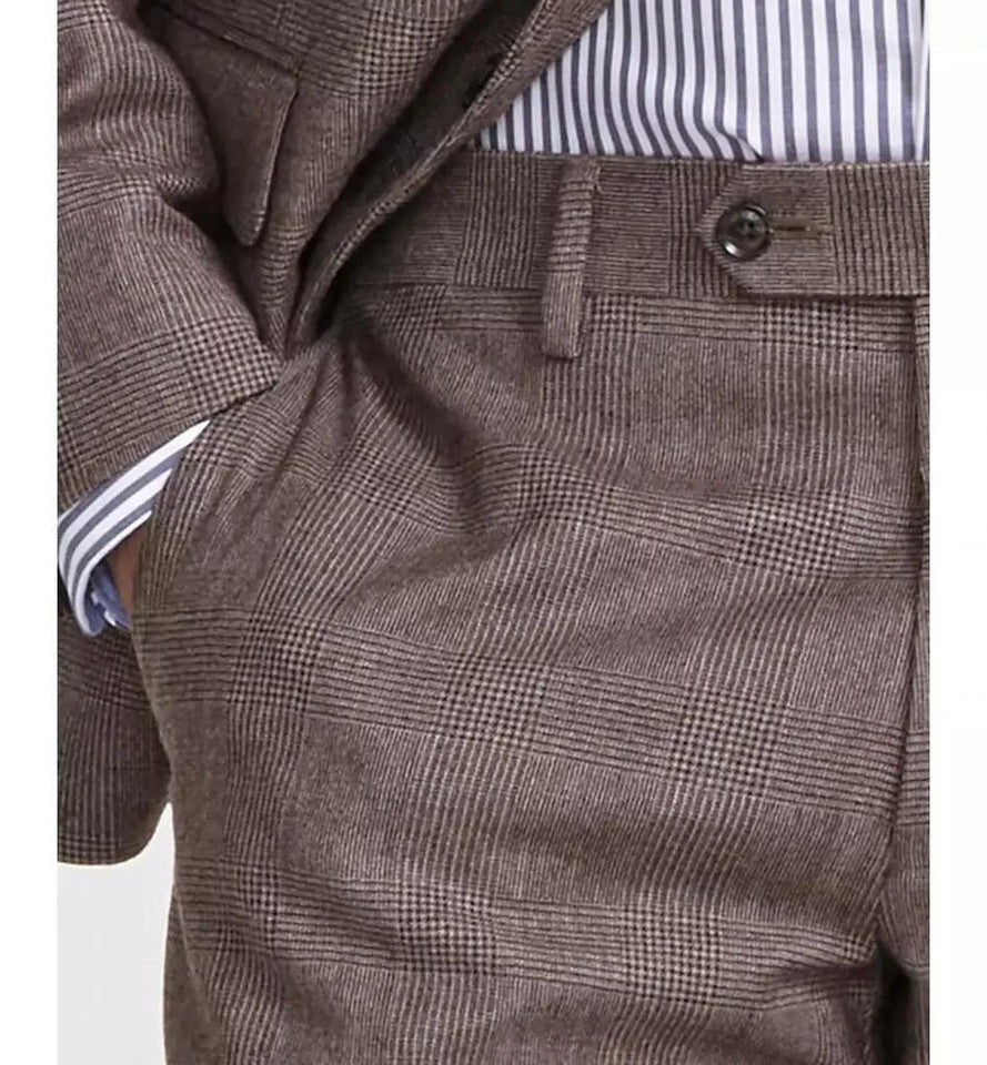 Tommy Hilfiger Men's Brown Plaid Wool Modern Fit Pants 32 X 32 $190 TLYRPBT10052