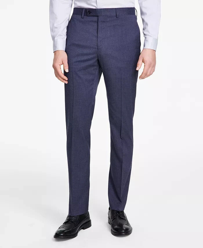 DKNY Men's Navy Micro-Check Modern Fit Stretch Pants 32 X 34 NEW $135