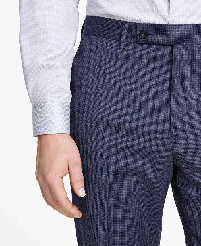 DKNY Men's Navy Micro-Check Modern Fit Stretch Pants 32 X 34 NEW $135
