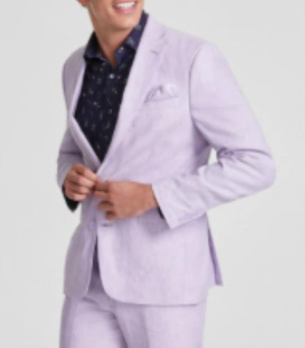 Bar III Men's Lavender Slim Linen 2 Piece Suit Jacket 44 S Pant 38 X 34 NEW