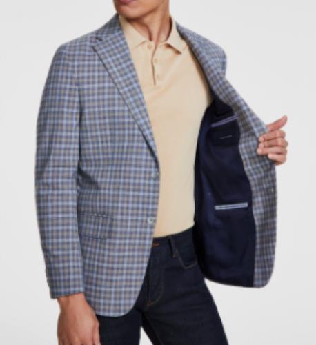 Tommy Hilfiger Mens Modern Fit Blue Check Sport Coat 44 R NEW $295 CNRA1ATG0739