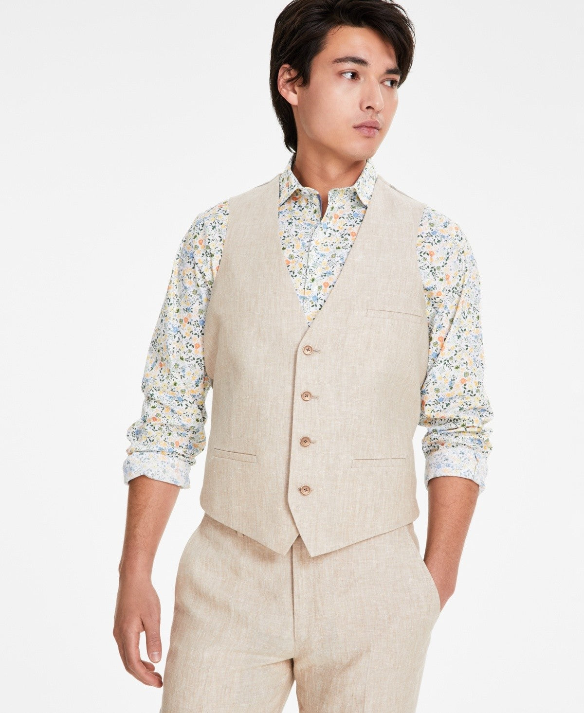Bar III Mens Linen Slim Light Tan Suit Vest S NEW $125 HOCHVC9Y0070