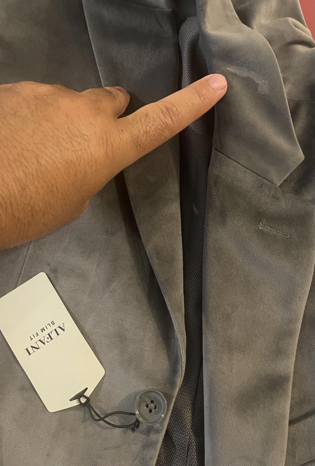 Alfani Mens Slim-Fit Velvet Gray Sport Coat 36 S NEW Imperfect TSAA1QSY0005