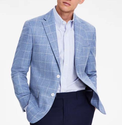 Tommy Hilfiger Men's Modern Fit Windowpane Blue Sport Coat 40 S NEW $375