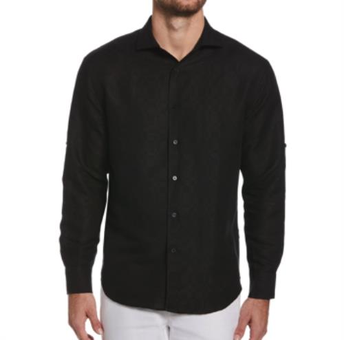 Cubavera Mens Black Linen Button-Down Shirt L NEW $90 CUWFC025DS