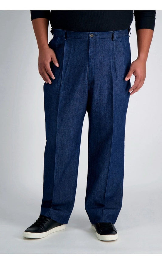 Haggar Mens BIG & Tall Pleated Classic Fit Denim Pants 46 X 29 NEW $80 HC90280