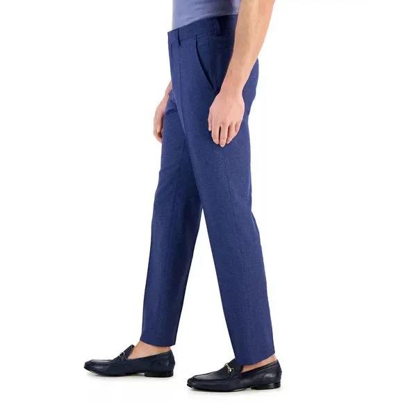 HUGO Boss Mens Wool Blend Modern-Fit Micro-Grid Dress Pants 38 X 33 TOM232X