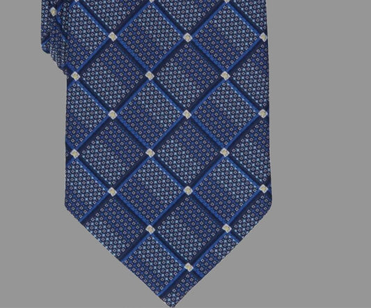 Perry Ellis Mens Necktie Ebsen Grid Navy Blue Width: 3 1/8" Tie $55 2PC22-1053