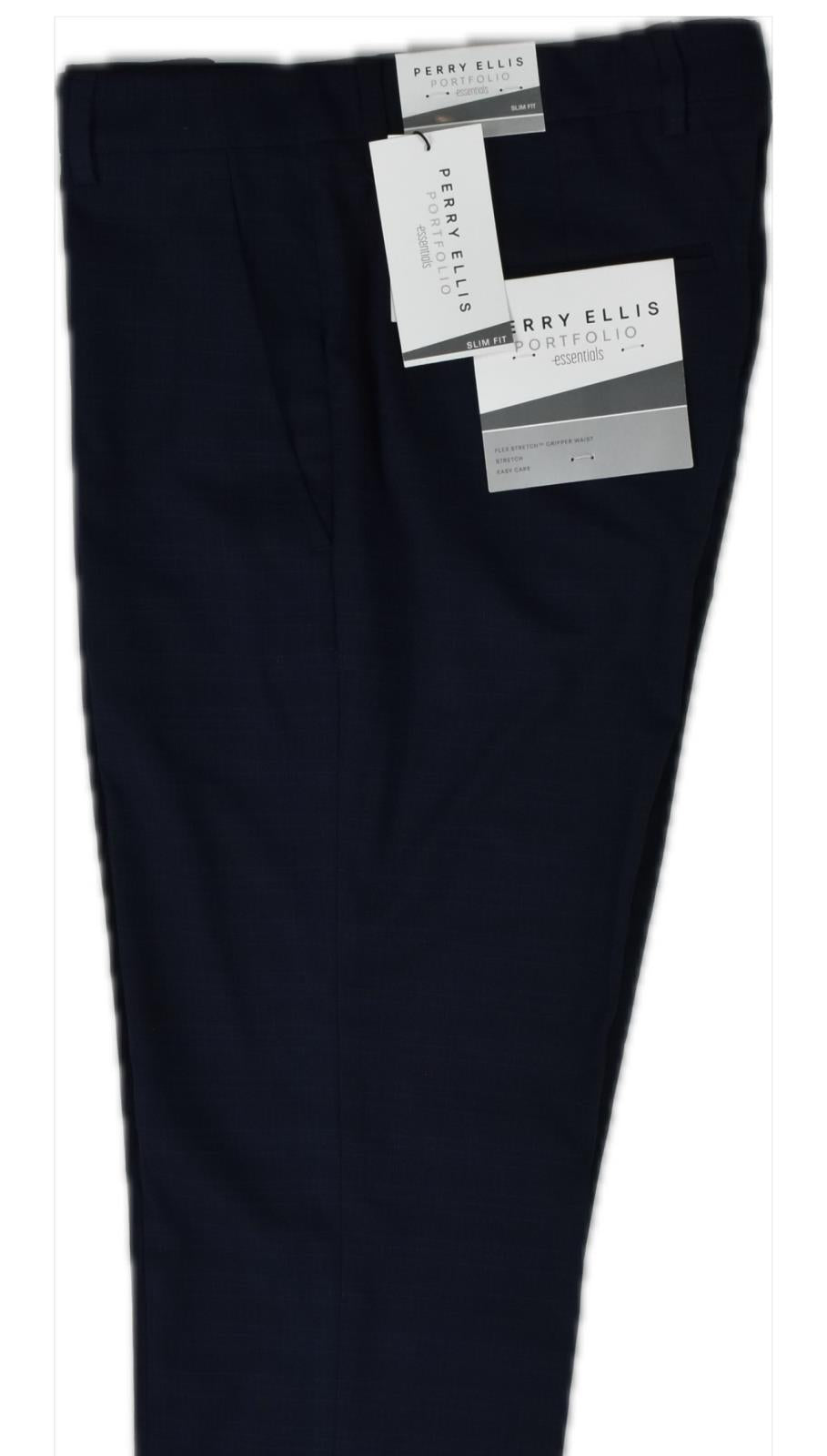 Perry Ellis Portfolio Mens Navy Check Slim Pants 30 X 32 $95 PTBFD040