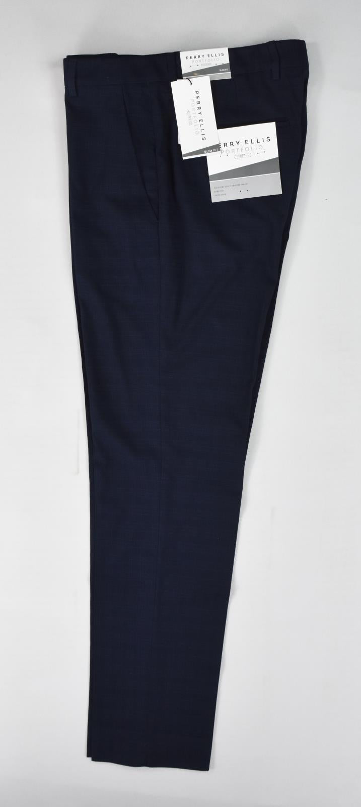 Perry Ellis Portfolio Mens Navy Check Slim Pants 30 X 32 $95 PTBFD040