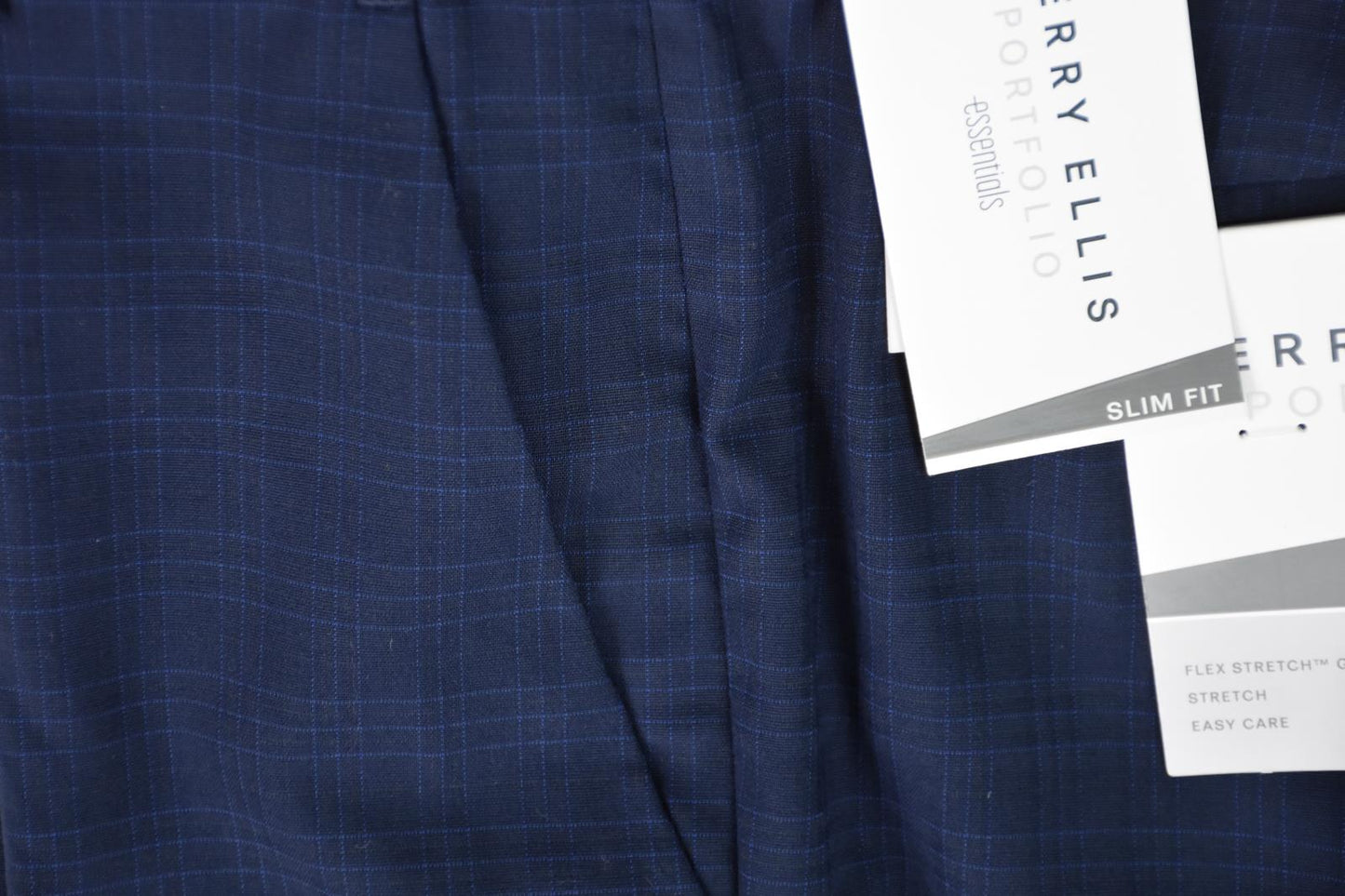 Perry Ellis Portfolio Mens Navy Check Slim Pants 30 X 32 $95 PTBFD040