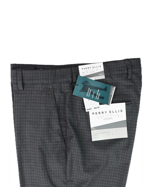 Perry Ellis Portfolio Mens Charcoal Gray Check Slim Pants 34 X 30 $95 PTBFD038