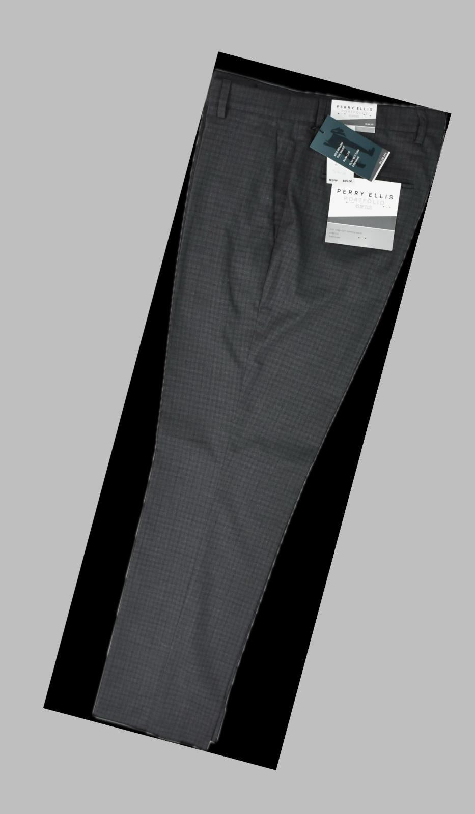 Perry Ellis Portfolio Mens Charcoal Gray Check Slim Pants 34 X 30 $95 PTBFD038