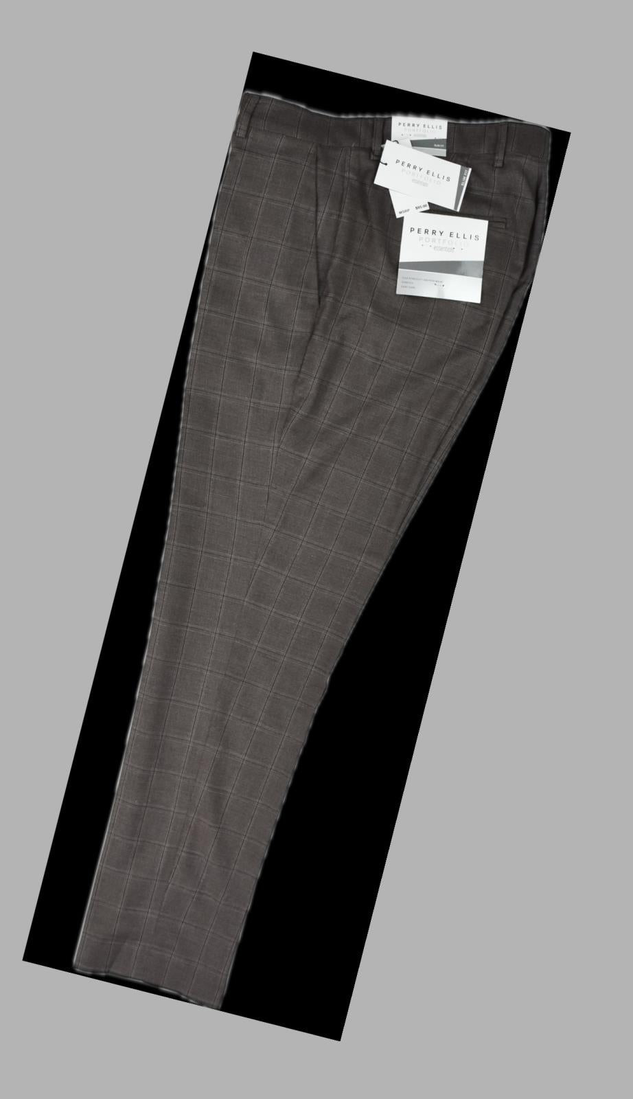 Perry Ellis Portfolio Mens Brown Plaid Slim Pants 30 X 32 $95 PTBFD041