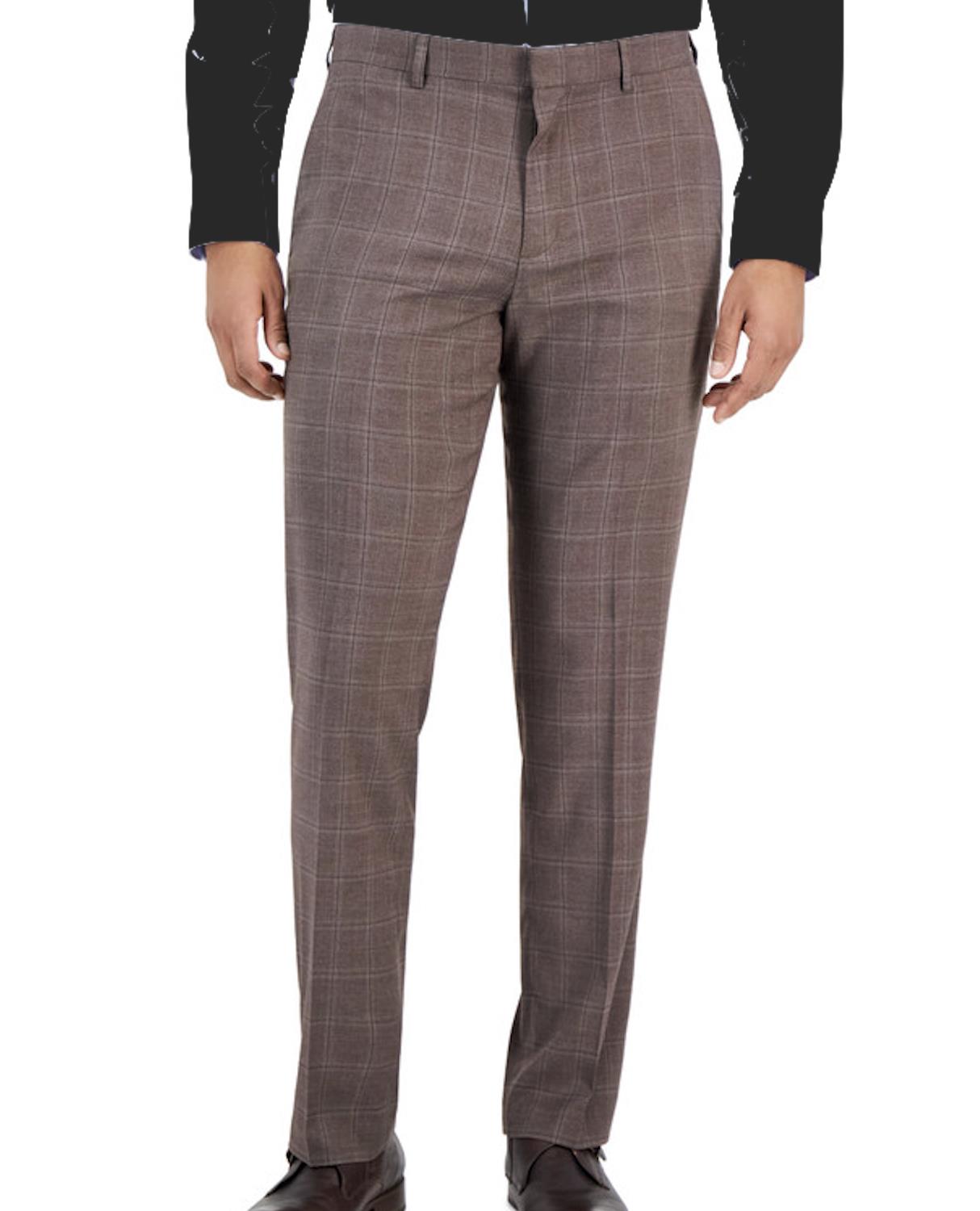 Perry Ellis Portfolio Mens Brown Plaid Slim Pants 34 X 32 $95 PTBFD041