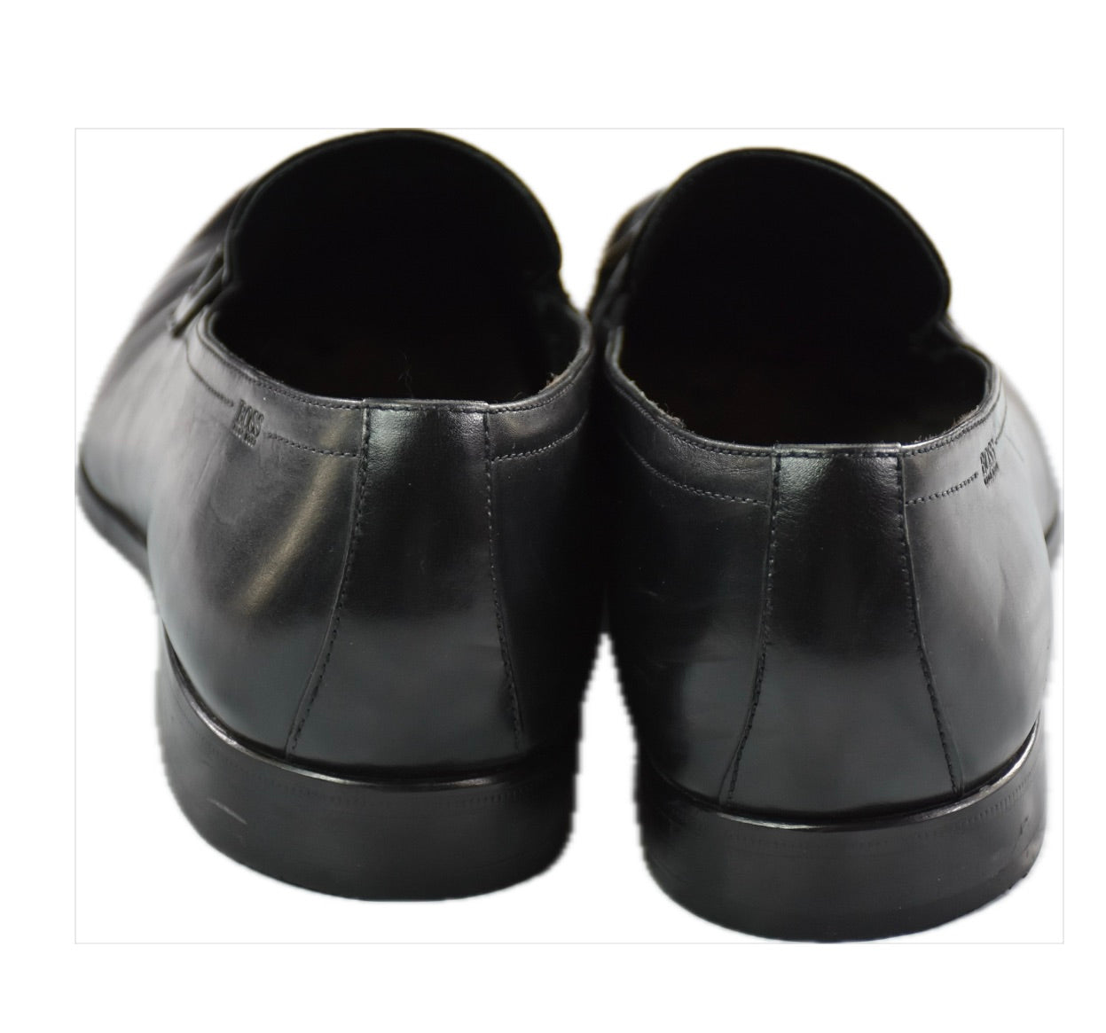 Hugo Boss Men's Black Leather Slip-On Loafers Shoes 12 USA MINT