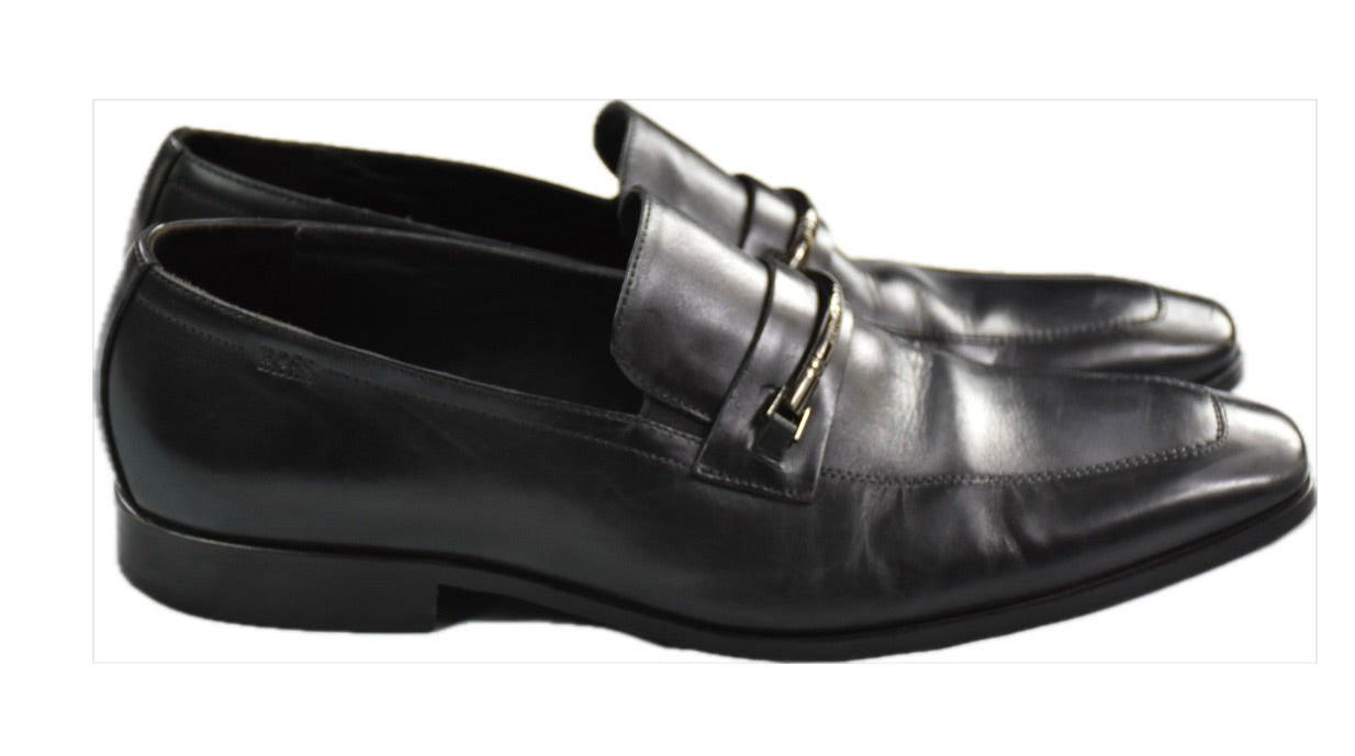 Hugo Boss Men's Black Leather Slip-On Loafers Shoes 12 USA MINT