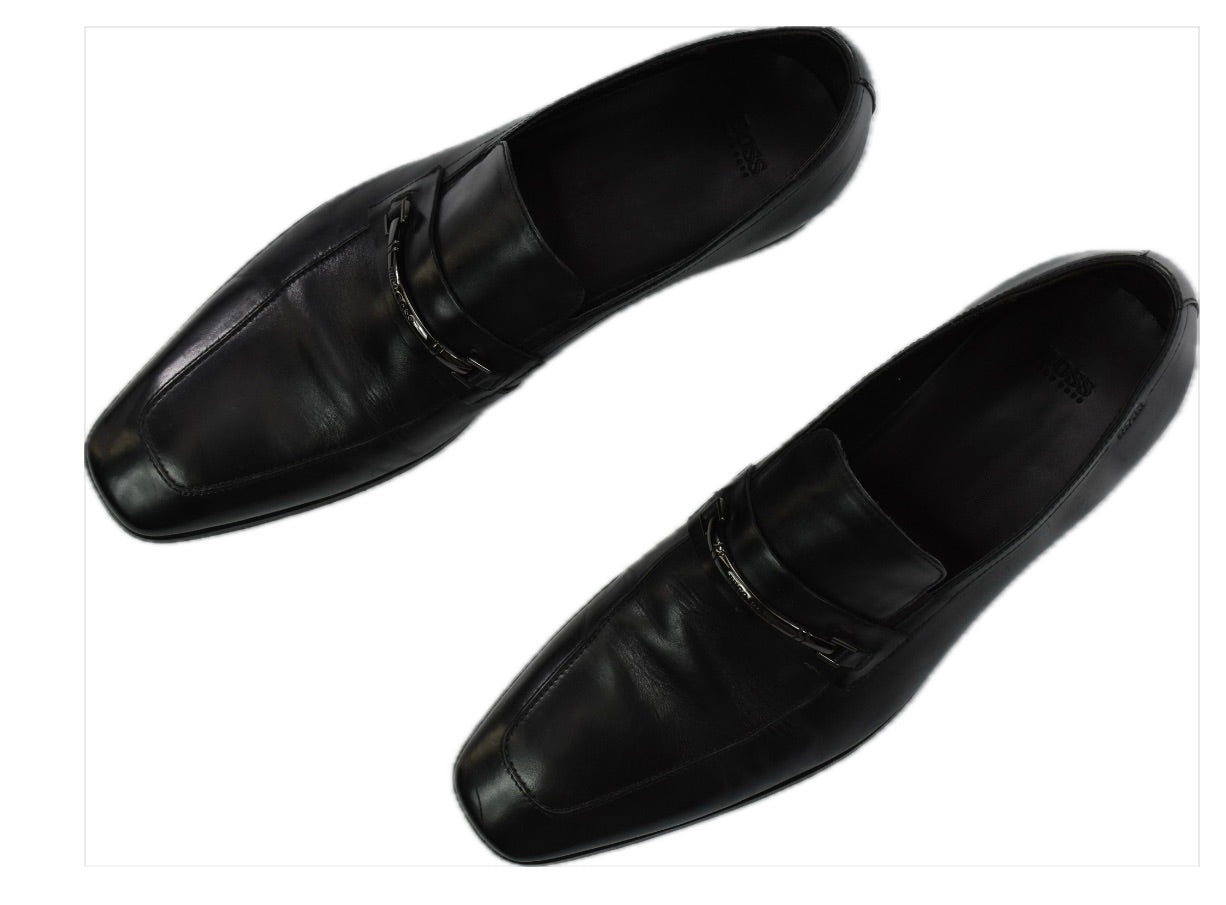 Hugo Boss Men's Black Leather Slip-On Loafers Shoes 12 USA MINT
