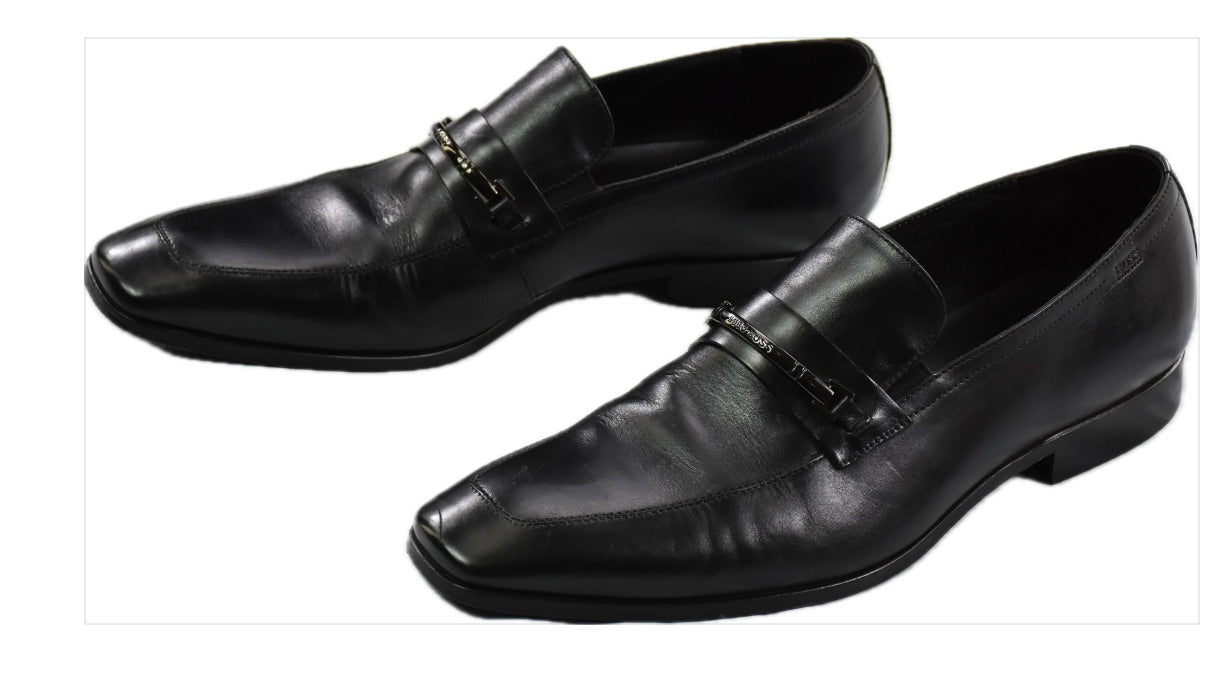 Hugo Boss Men's Black Leather Slip-On Loafers Shoes 12 USA MINT
