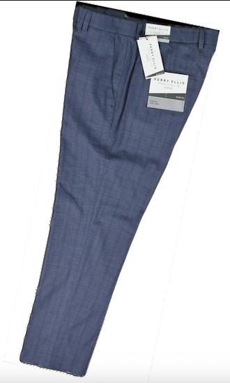 Perry Ellis Portfolio Mens Bay Blue Check Slim Pants 32 X 30 $95 5RSB0038