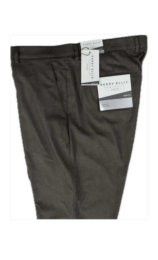 Perry Ellis Portfolio Mens Major Brown Solid Slim Pants 36 X 32 $95 5PFB0046