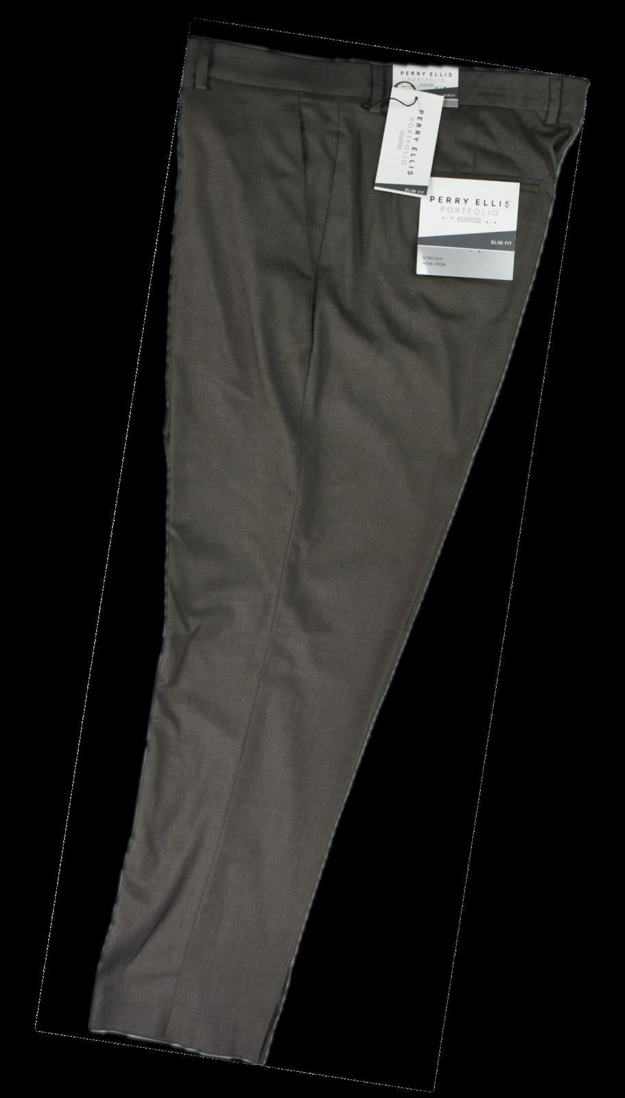 Perry Ellis Portfolio Mens Major Brown Solid Slim Pants 36 X 32 $95 5PFB0046