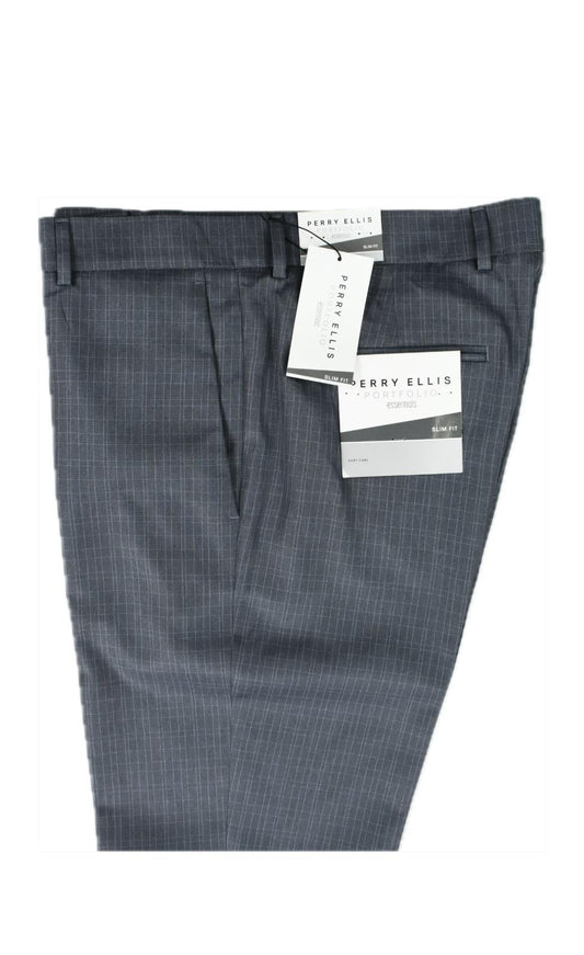 Perry Ellis Portfolio Mens Mid Gray Check Slim Pants 34 X 32 $95 PTBSD026