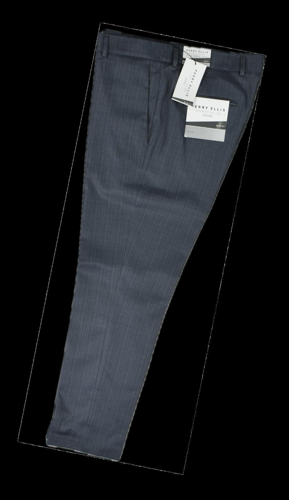 Perry Ellis Portfolio Mens Mid Gray Check Slim Pants 34 X 32 $95 PTBSD026