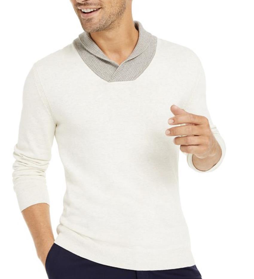 Tasso Elba Men's Contrast Shawl Supima Cotton Sweater Size XXL NEW $65 MACY2-3