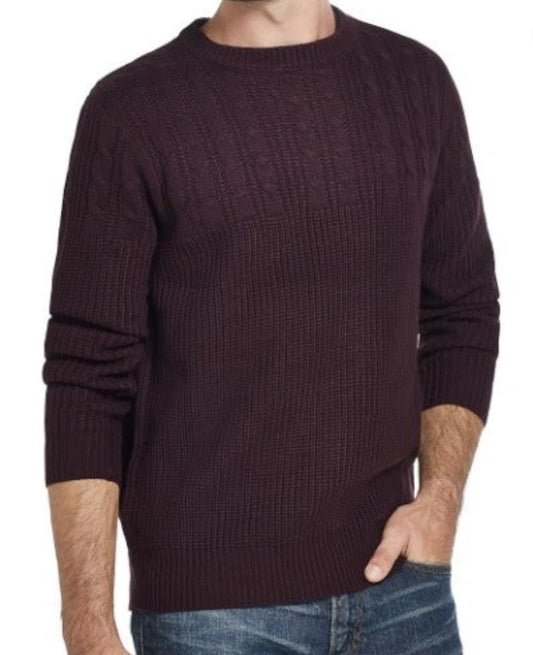 Weatherproof Vintage Men's Deep Burgundy Cable Yolk Sweater Sz M New $80 MACY2-3