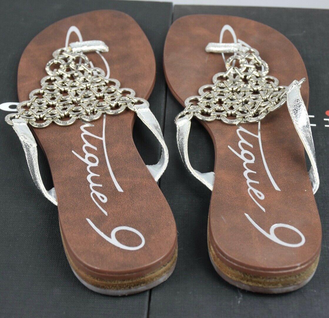 Boutique 9 Women's Thong Sandals with Interlocking Metal Rings Silver 7 M New