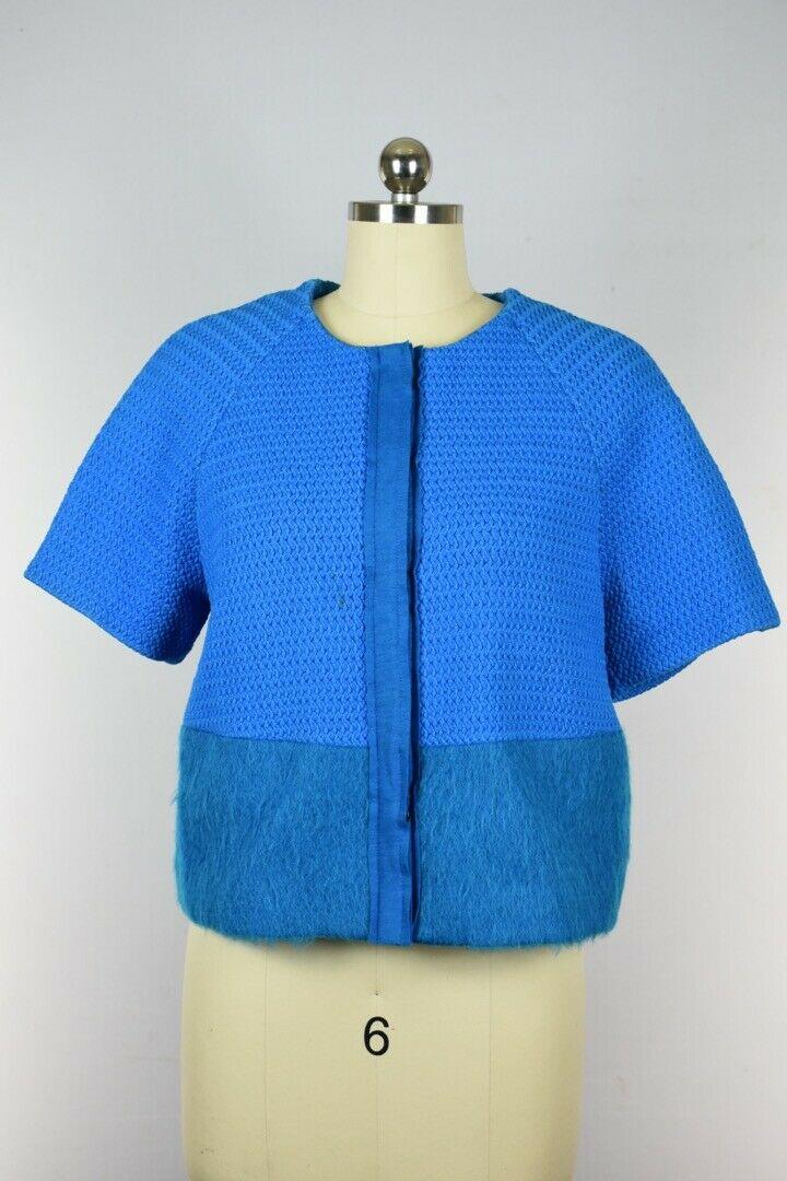 Alysi Women's Wool Mohair Alpaca Polyester Short sleeve Tweed Jacket Size 4