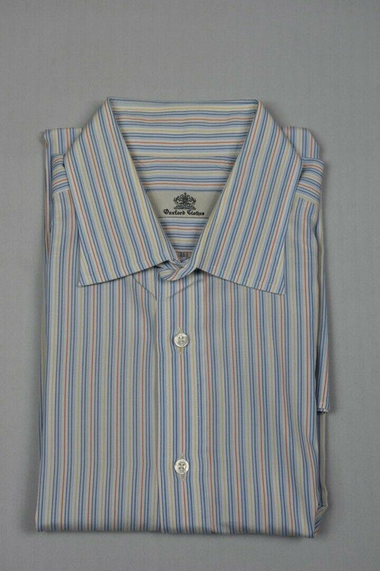 Oxxford Clothes Custom Mens Stripe 2 Ply 100s Cotton Dress Shirt XL Made USA