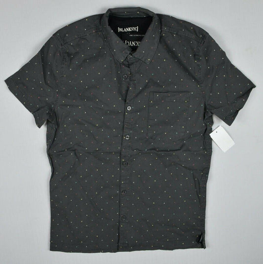 BlankNYC Bloomingdales Mens Gray Polka Dots Regular Fit Shirt M New $78 BLM3-48