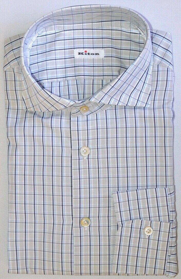 KITON Mens Handmade Multi Color Plaid Slim Dress Shirt Size 16.5 NEW $600