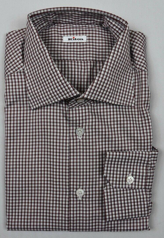 KITON Mens 2018 Handmade Check Stripe Shirt Size 16.5 NEW $750 SKU9-13