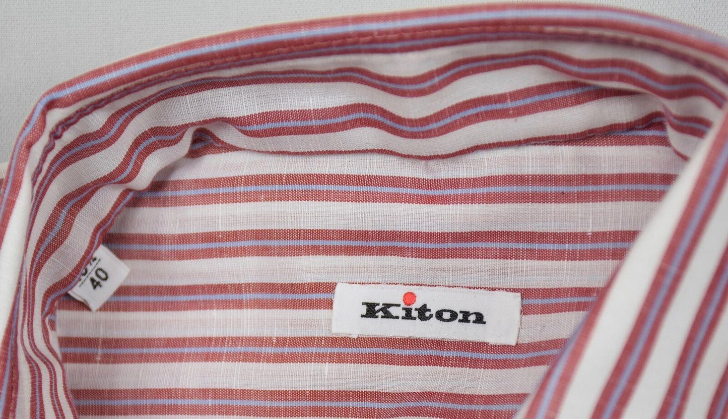 KITON Mens 2018 Handmade Cotton Linen Dress Shirt Size 15.75 NEW $750 SKU9-13