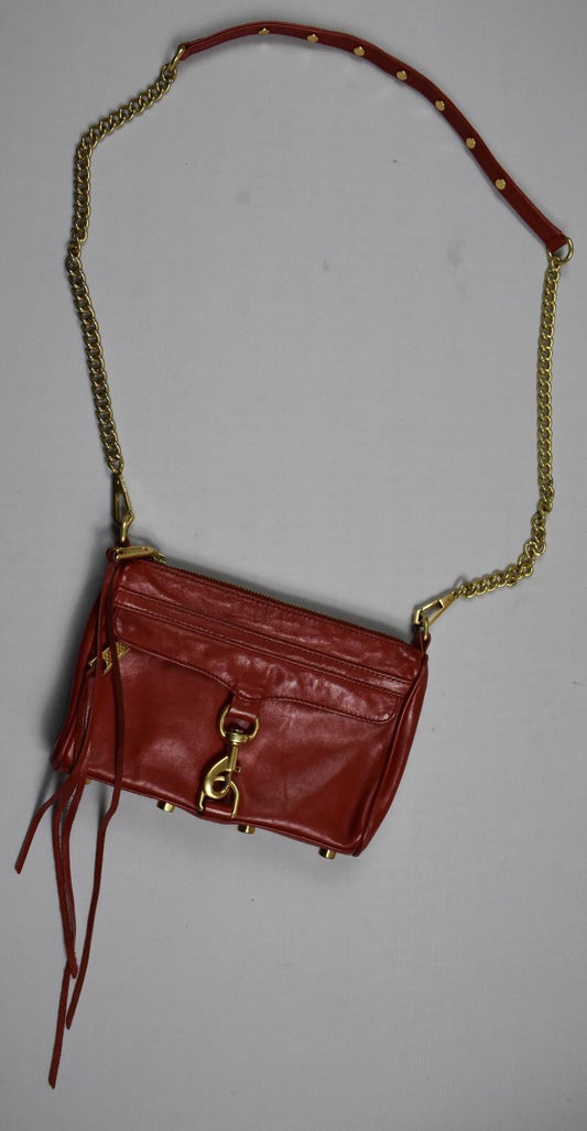 Rebecca Minkoff Women's Red Leather Crossbody Chain Strap Purse Bag MINT DBIN5